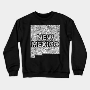 Mandala art map of New Mexico with text in white Crewneck Sweatshirt